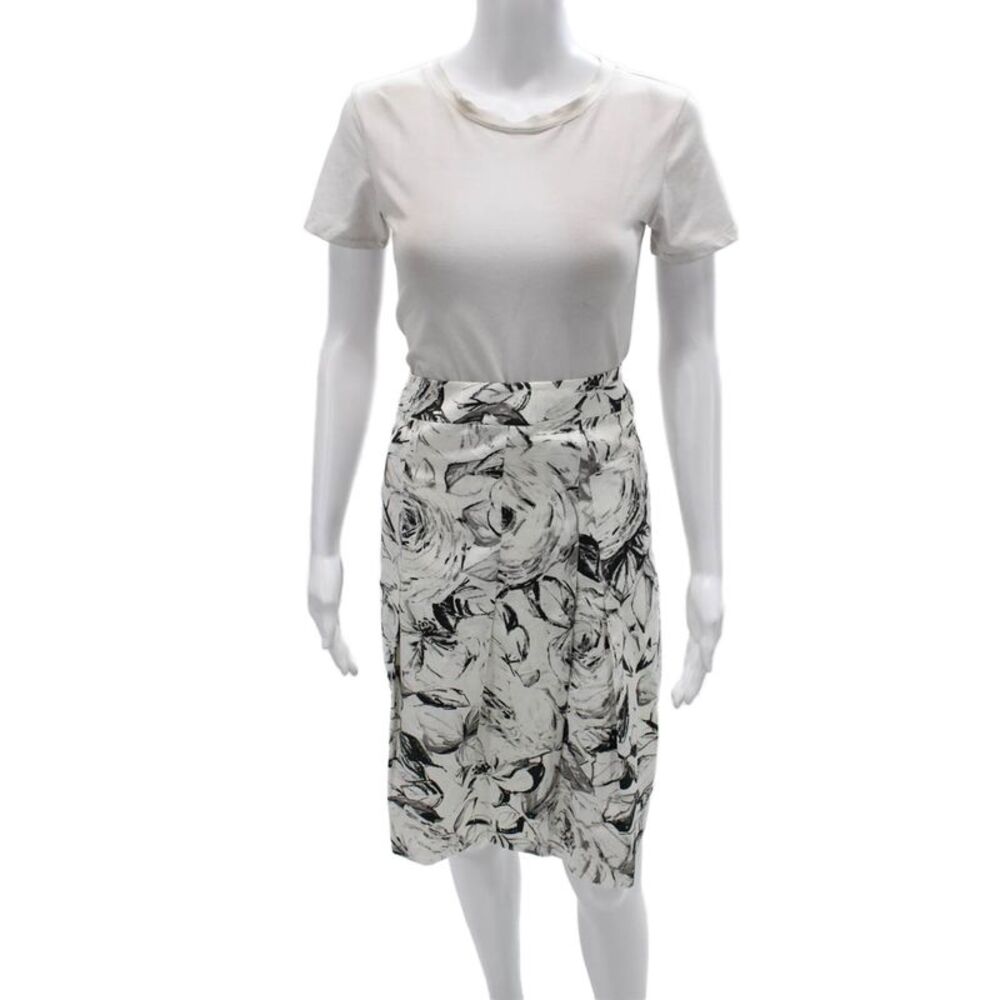 Akris Punto Women Wrap Skirt White Floral Polyester Knee Length Zip Size 12